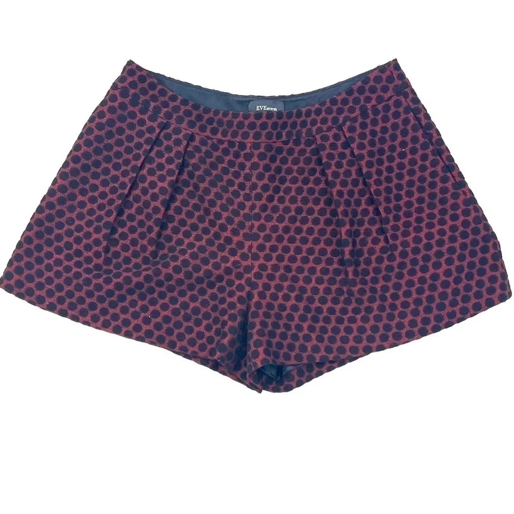 Eve by Eve's Red Black Silk Wool Pleated Shorts Size 8